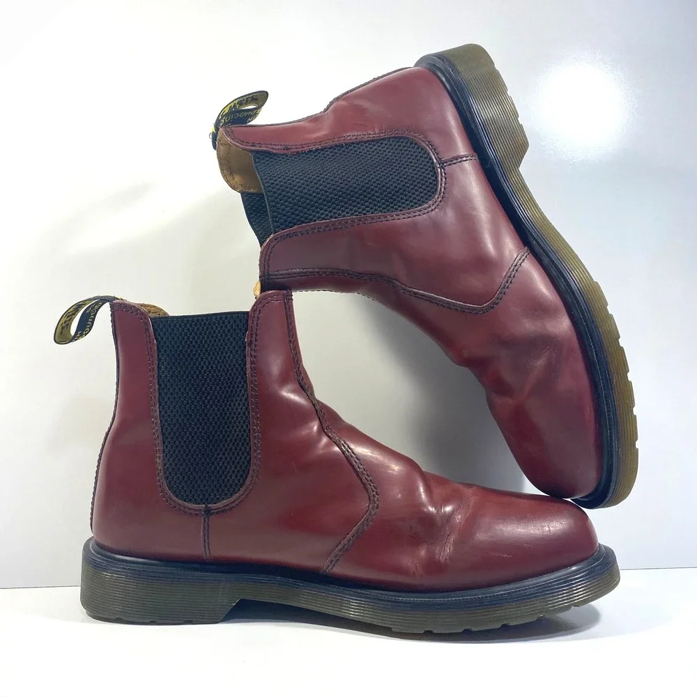 Dr. Martens Mens Size 10 Cherry Red Leather Chelsea Boots Slip-On 2976